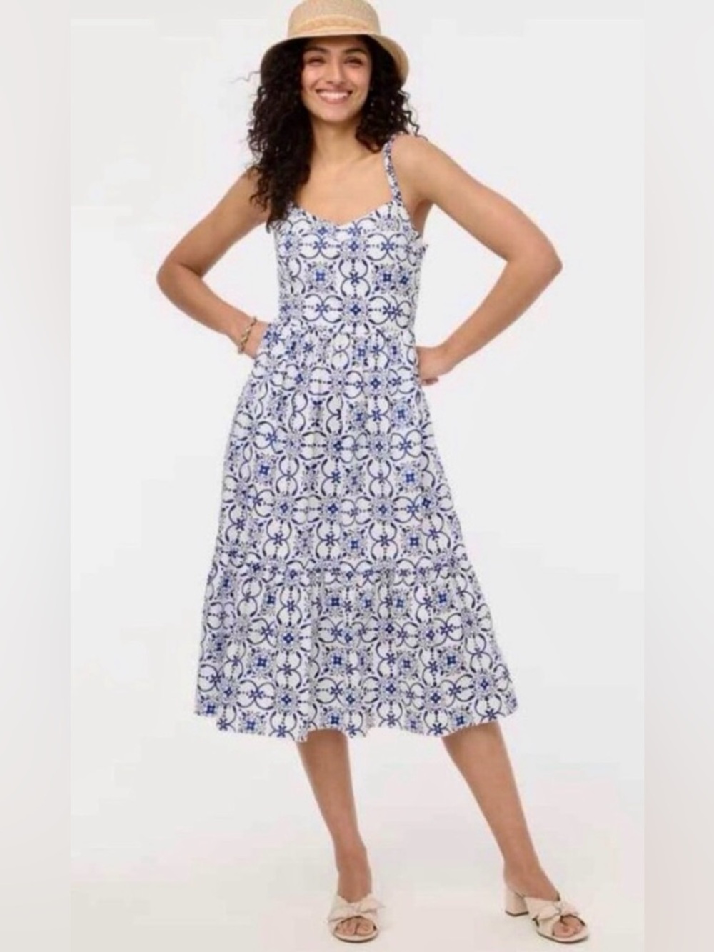 NWT!! J. Crew Factory || Blue and White Tile-Print Midi Sundress